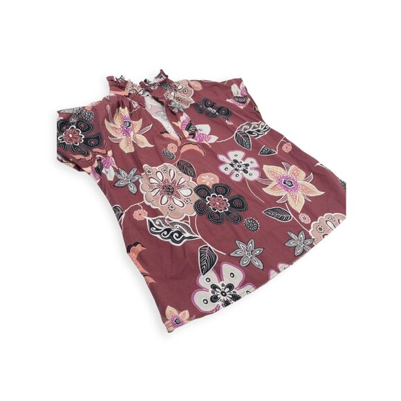 Never A Wallflower Vicki Short Sleeve Top Floral Print SZ S Ruffle Neck 100% Cot - Picture 12 of 12